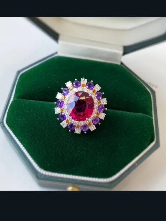 Jewelry - New Amethyst And Rubellite Full Diamond Statement Ring